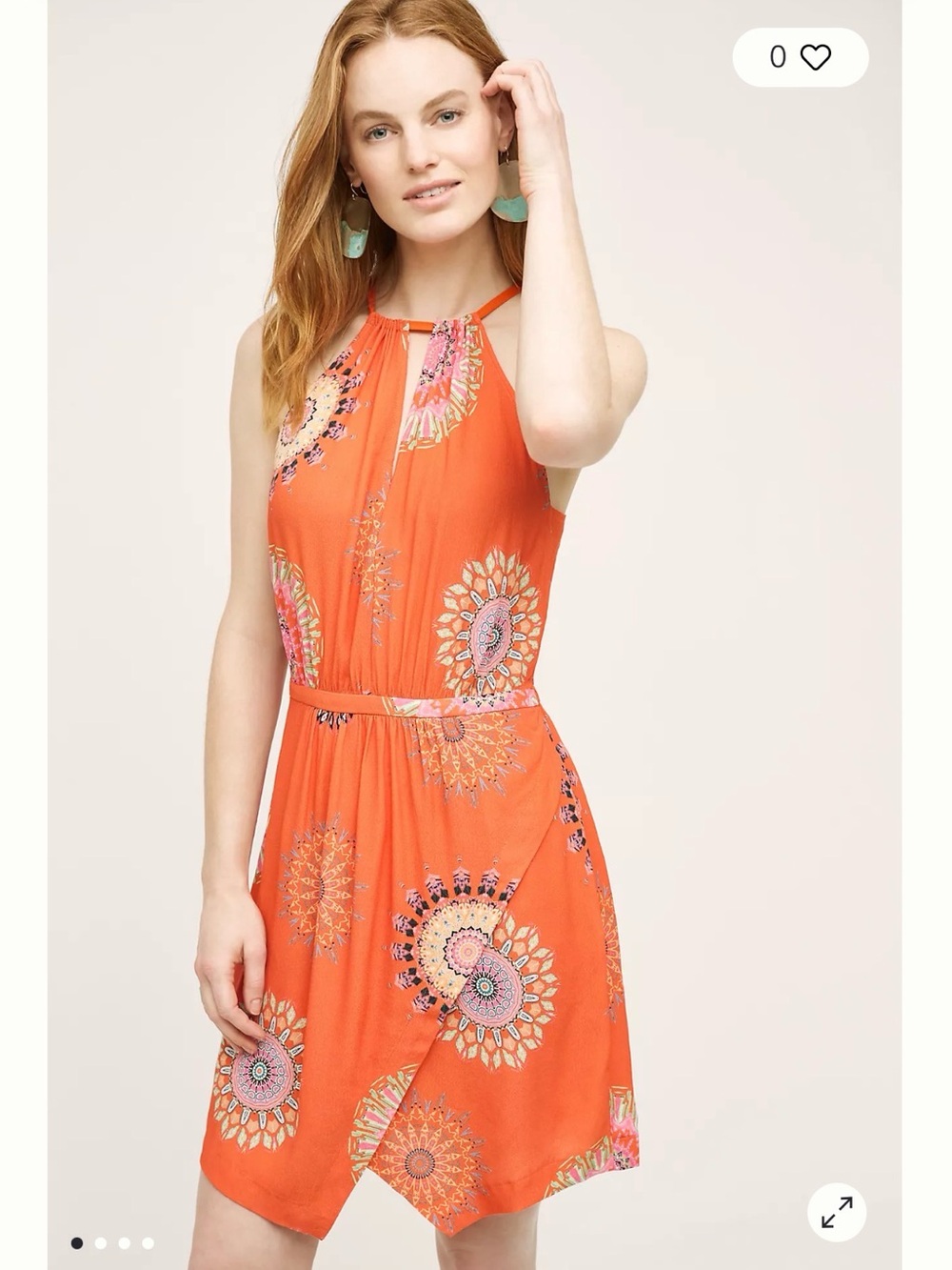 Anthropologie Orange Halter Floral Medallion Mini Dress